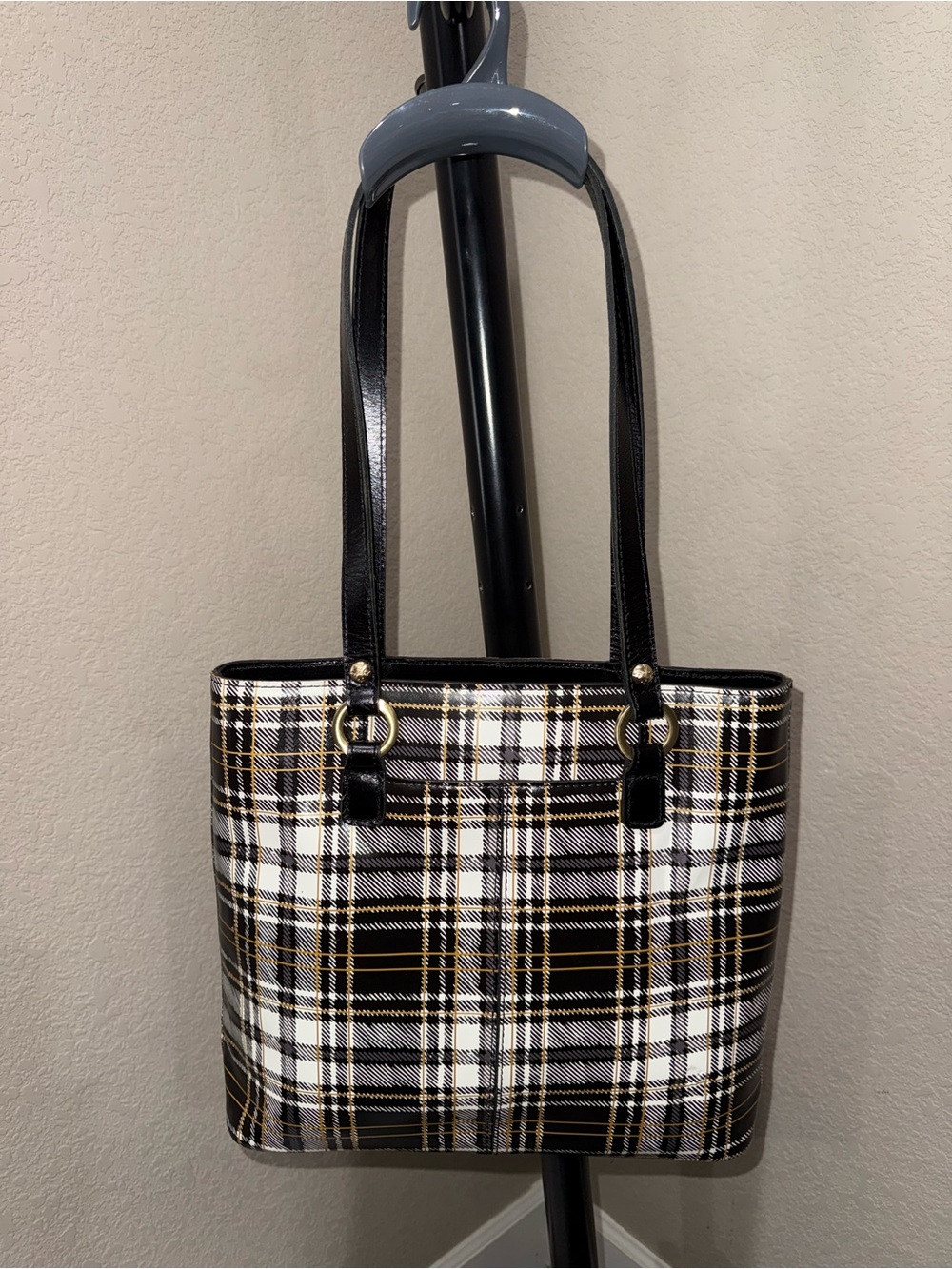 Patricia Nash Black White Plaid Tote and wallet - Picture 3 of 12